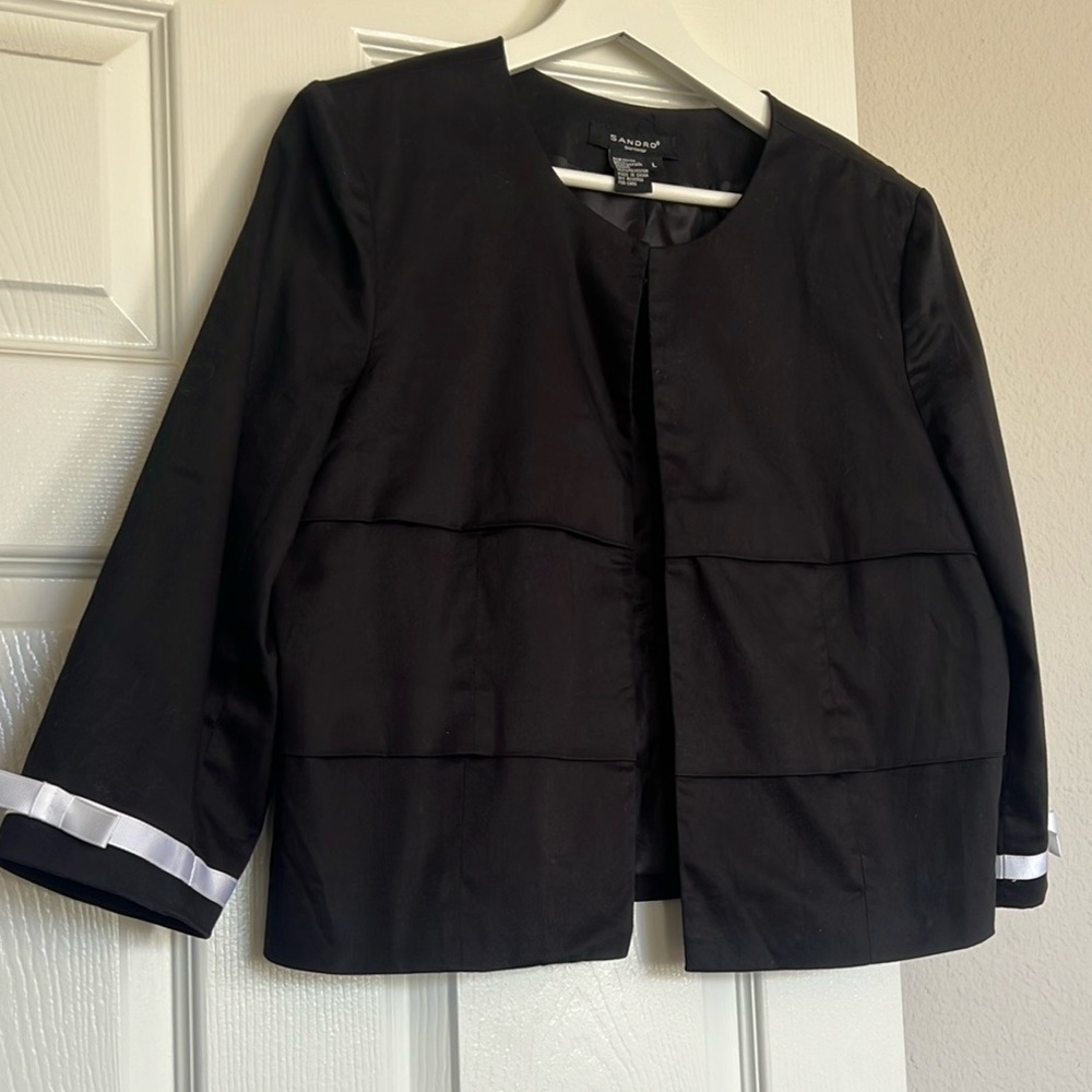 SANDRO CROPPED BOW JACKET WOMENS LARGE - Picture 2 of 5